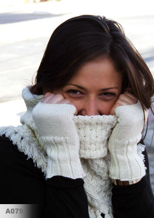 Kuna Neck Warmer  100% Baby Alpaca - Cream - $95 / Kuna Fingerless Gloves  - 100% Baby Alpaca - Cream, Burnt Orange & Iris - $49
