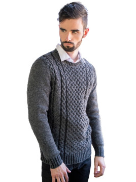Mens Cable Sweater Black/Mid Grey
