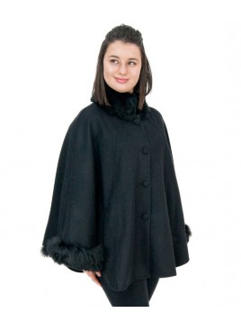 CAPE WITH DETACHABLE FUR BLACK