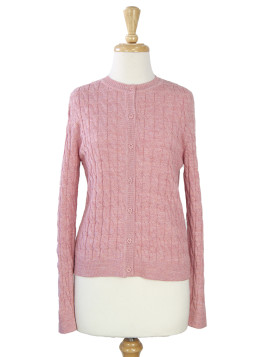 CABLE CREW NECK CARDIGAN BABY PINK