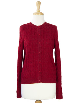 CABLE CREW NECK CARDIGAN RED