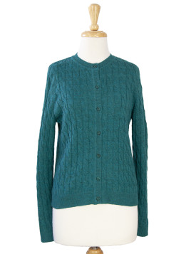 CABLE CREW NECK CARDIGAN TEAL