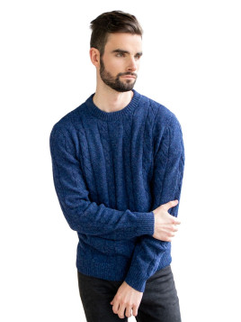 MENS CABLE SWEATER BLUE MELANGE