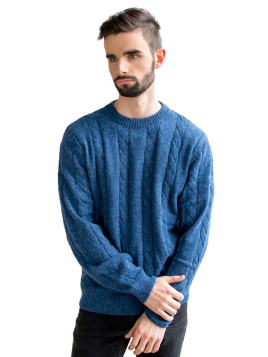 MENS CABLE SWEATER LIGHT BLUE MELANGE